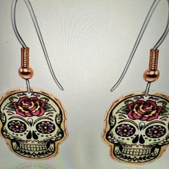 Handmade Boho Copper Earrings, Day of The Dead‎ Rose Wire Earrings, Gift Box - Picture 10 of 10